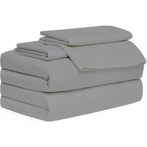 Cottingon 4 Pc Full Extra Long Sheets for Dorm Bedding, 100% Egyptian Cotton, Specially Designed for College Room Beds, Pocket fits 10-15 inches Deep Mattress, Full XL 54"x80", Light Grey Solid