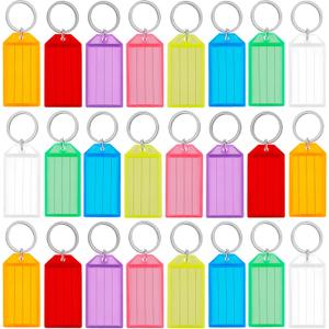 Uniclife 200 Pieces Key Tags 2 Inch Plastic Key Chain Tags with Ruled Blank Paper Labels Transparent Covers and Split Rings Sturdy Item Identifiers, 8 Colors