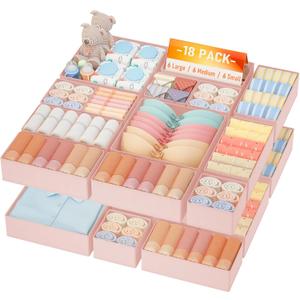 DIMJ Drawer Organizer Clothes Storage - 18 Pack Baby Dresser Organizer for Nursery, Foldable Closet Drawer Organizer Bins for Bedroom Organization, Fabric Storage Dividers for Socks, Underwears, Bras
