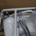 Drive Medical 12455 Adjustable Height Stool with Back and Arms White, 
Item Weight	15 pounds
Item Dimensions D x W x H	17"D x 23"W x 7"H
Minimum Height	21 inches