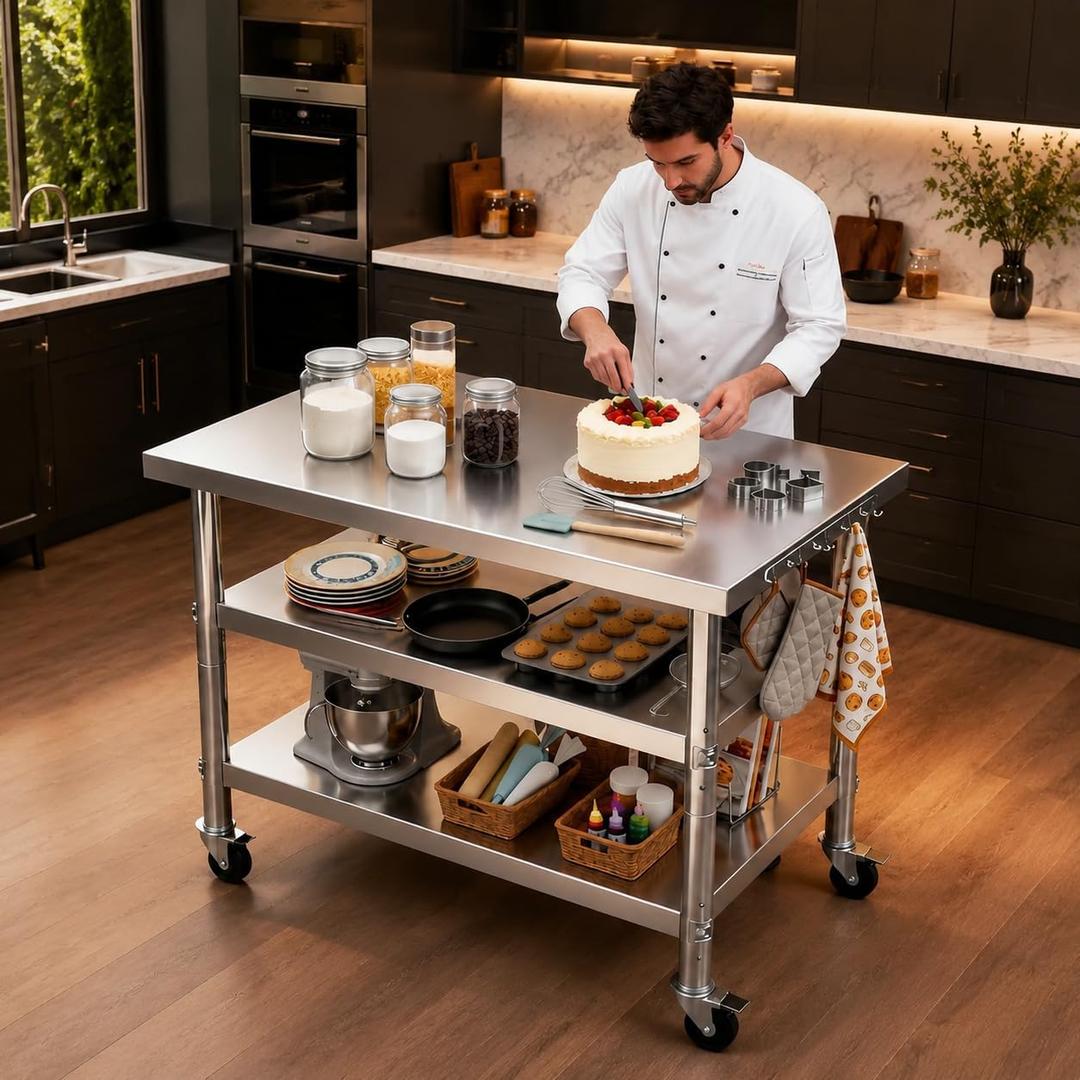 Stainless steel kitchen prep and work table with Wheels,36x24in,Multi-Size, 36"Lx24"Wx35"H