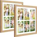 13x13 Collage Frame with 6 Openings 4X6 Pictures, Multiple Picture Frame with Mat, Wall or Tabletop Decor, Natural Wood Grain,2 Pack