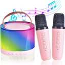 Kids Karaoke Machines for Girls, Mini Karaoke Speaker with 2 Wireless Microphones, Presents for Kids Ages 4-12, Stocking Fillers Gifts For Boys Girls 4, 5, 6, 7, 8, 9, 10, 11 Year Old (Pink)