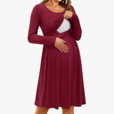 Womens Solid/Floral Maternity Dresses Sleeveless/Long Sleeve Nursing Gown Breastfeeding Clothes, Size L
