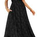 CzzzyL Women's Nursing Boho Floral Dress Flowy Casual V Neck Short Sleeve Wedding Guest with Pockets (S)