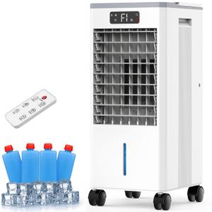 Portable Evaporative Air Cooler, Quiet Windowless Swamp Cooler with 4 Ice Packs, 2 Gallon Water Tank, Remote Control, 4 Modes & 3 Speeds, Oscillating Cooling Fan for Bedroom, Living Room and Office