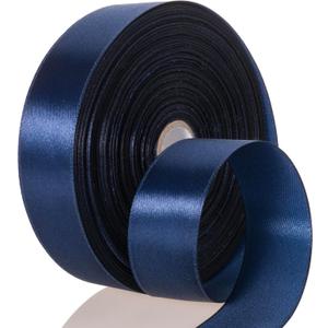 50 Yards 1 Inch Navy Blue Satin Ribbon, Single Face Polyester Solid Color Craft Fabric Ribbon for Handmade Roses, Gift Wrapping, Bouquets, Wedding, Christmas, and Party Decoration