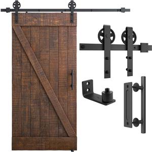 SMARTSTANDARD 6.6ft Heavy Duty Sliding Barn Door Hardware Kit, Black, (Whole Set Includes 1x Pull Handle Set & 1x Floor Guide) Fit 36"-40" Wide Door Panel (Big Industrial Wheel Hangers)