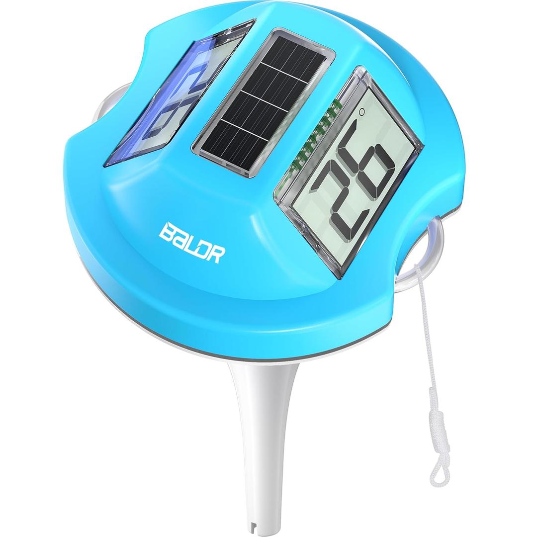 BALDR Pool Thermometer Floating Easy Read, Solar Digital Pool Thermometer with Dual Large Screens, IPX7 Water Temperature Gauge for Inground Above Ground Pools & Spas (Blue)