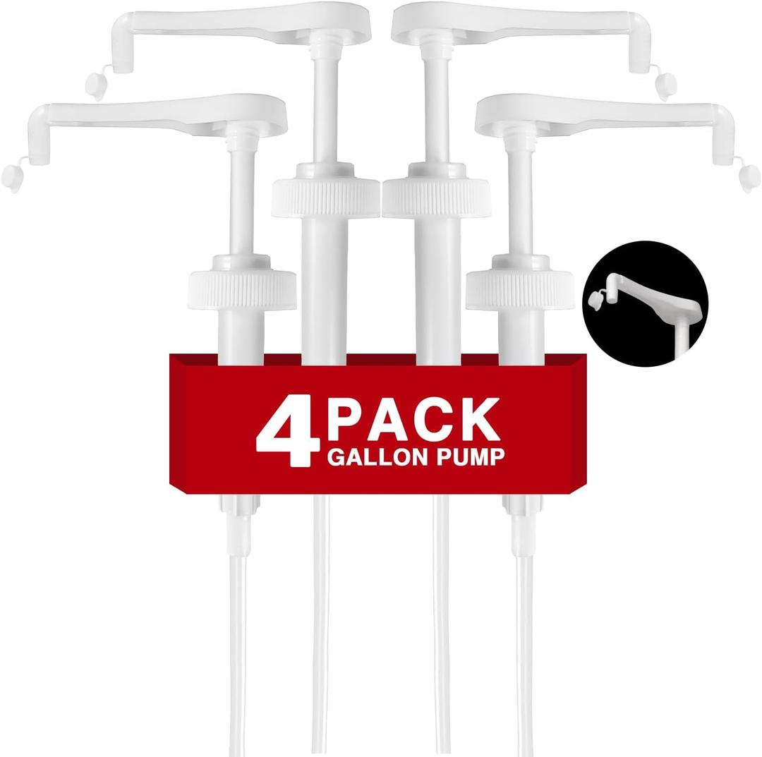 4Pcs Gallon Jug Syrup Pump Dispenser, 38-400 Leak Proof Pump for Gallon Jug - Lotion Shampoo Pump Cap Included, Fits 1 Gallon Bottle 64oz 128oz Shampoo Laundry Detergent Containers (White - 4 Pack)