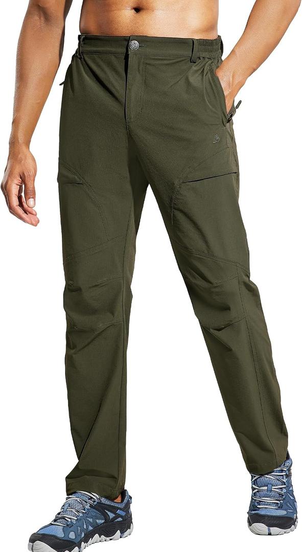Haimont Men's Lightweight Hiking Cargo Pants with Zip Pockets | Quick-Dry Stretch Ripstop Nylon, Water-Resistant, Articulated Knees, Trail & Travel (Green, S)