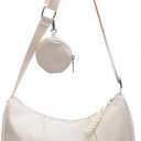 Crescent Shoulder Bag for Women Nylon Crossbody Purses Trendy Hobo Bags Medium Sling Bag Travel Slouchy Dumpling Bag (Off-white)