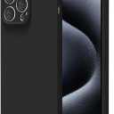 for iPhone 15 Pro Case Silicone, Rectangle Edge Cute Y2k Phone Case for Women Girl, Thin Protective Aesthetic Girly Design Soft Rubber with Camera Cover, Black