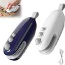 Mini Bag Sealer with Cutter and Magnet,Vacuum Sealer Bags for Food,Bag Resealer,2 in 1 Rechargeable Food Bag Sealer,Chip Heat Sealer for Plastic Bag Snack Bag Food Storage (White+Blue)