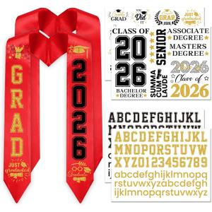 6PCS Unisex Adult Plain Graduation Stole with a to Z Letter 0 to 9 Number Graduation Pattern Badge Decorate Repair Patches