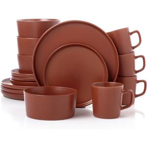 Lorren Home Trends Red Stoneware Dinnerware Set, 16 Piece, Service for 4, Microwave and Dishwasher Safe