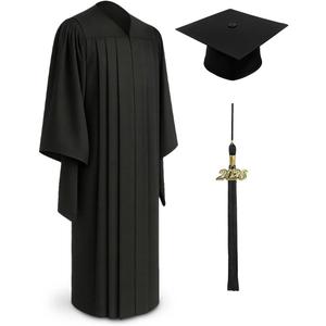 CLERKMANS Classic Masters Graduation Cap And Gown With Tassel Package (Black), Size 45