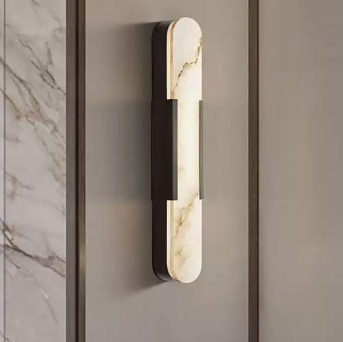 19.7" Natural Alabaster Wall Sconce Modern Brass Bedroom Bedside Marble Wall Lamp for Bathroom Indoor 7W LED Mirror Wall Light Vanity Light Fixtures Perfect for Hallway Living Room 3000K (Black)