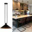 16" Modern Pendant Light Kitchen Island, Industrial Cone Hanging Lamp with Black Metal Shade & Brass Inner Finish, Farmhouse Pendant Light Fixture for Dining Room, Bedroom, Living Room (Black-1 Pack)