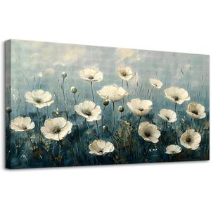 FUHAIHUA Canvas Wall Art For Living Room Large Wall Decor For Office Bedroom Decorations White Flowers Landscape Pictures Modern Wall Paintings Aesthetics Posters Home Decor Ready To Hang 30x60 In