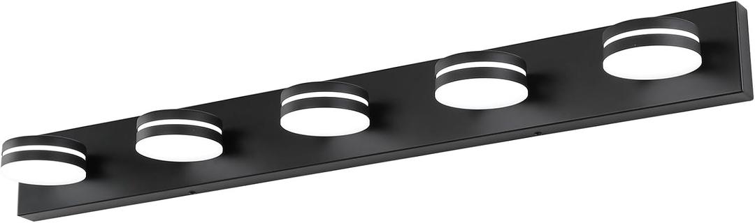 5-Light Bathroom Vanity Light, Modern LED Bathroom Light Fixture Over Mirror, Matte Black Bath Wall Lighting, Dimmable 5500K Vanity Lighting Fixture with 360Rotable Head, 5-Light,40lnch