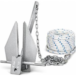 Galvanized Fluke Anchor Kit Includes Anchor Chain, Rope and Shackles, for Pontoons, Dinghies, Fishing Boats, Bass Boats, Sport Boats, Sport Yachts, 5/8/10/13 lb Boat Anchor Kit