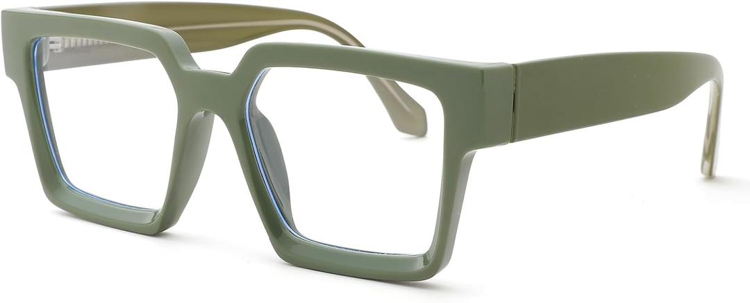 Pro Acme Oversized Square Blue Light Glasses for Men Women Fashion Rectangular Big Thick Frame UV400 Fake Eyewear (Green)