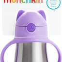 Munchkin Cool Cat Sippy Cup with Straw for Toddlers, Stainless Steel Straw Cup, 8 Ounce, Purple