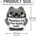 2 x Positive Cat Crochet Amigurumi Yarn Kitty with Card - Handmade Inspirational Gift for Cat Lovers, Friends, Coworkers, Desk Decor