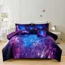 7PCS Purple Comforter Sets Queen,Girls Galaxy Comforter Queen,Girls Bed Sets Queen,Bed in a Bag with Flat Sheet and Fitted Sheet,Pillowcases,Cushion Covers for Girl,Galaxy Bedding Sets, Queen-7pcs