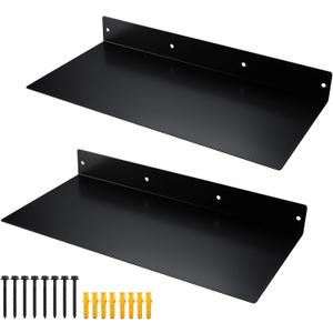 RealPlus Metal Floating Shelf 16.8" x 8" Modern Heavy Duty Steel Wall Mount Shelf, Black (Pack of 2)