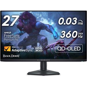 Alienware AW2725DF OLED Gaming Monitor - 26.7-inch Quantom-Dot WQHD (2560x1440) 360Hz 0.03Ms Display, AMD FreeSync Premium Pro, HDMI/DP/USB 3.2 Gen1, Height/Tilt/Swivel/Pivot Adjustability - Black