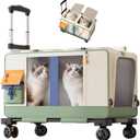 Large Cat Carrier with Wheels for 2 Cat, Double Rolling Pets Carrier on Wheel, Foldable Soft-Sided Carriers with Telescopic Handle, for Small Dogs Travel Bag for Outdoor Hiking Camping