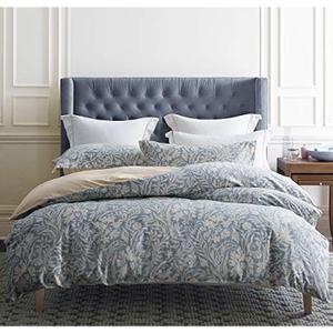 SLEEPBELLA Duvet Cover King Size, 600 Thread Count Cotton Beige & Bluish Grey Printed with Luxurious Leaves Pattern Reversible Botanical Comforter Cover Sets, Bedding Set 3Pcs (King, Beige Paisley)