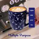 Schliersee 18 OZ Large Coffee Mugs Set of 6, Ceramic Mug for Man Woman, Blue White Geometric Floral Porcelain Cup for Latte, Tea, Cappuccino, Mocha, Cocoa, Housewarming Wedding Mug Present