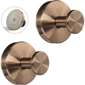 Suction Cup Hooks for Shower - 2 Pack, Bronze - Stainless Steel, Strong Suction, No Drill, Removable Hanger, Tile Bathroom Kitchen Wall, Glass Door, Mirror Hook Hanging Robe, Towel Holder