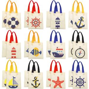 Kacctyen 24 Pcs Nautical Gift Bags Nautical Theme Party Favors Non Woven Fabric Anchor Reusable Shopping Beach Favor Tote Bags for Birthday Party Supplies, 8.5 x 8 Inch
