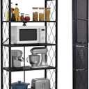 5 Tier Foldable Storage Shelf with Wheels, Heavy-Duty Metal Shelving Unit, No Assembly Book Shelf Rolling Storage Rack for Garage, Kitchen, Pantry, Closet, Exhibition, Office Decor, Black