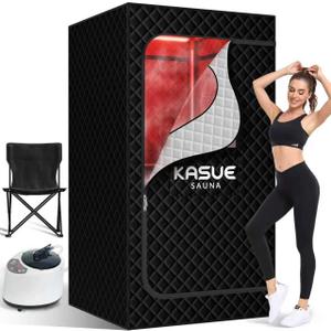 Infrared Sauna, Portable Steam Sauna Box with XL Steamer and Folding Chair, 5-Layer Waterproof and Thermal Insulation, for Home Spa, Detoxification, Relief Muscle Pain, Indoor & Outdoor(Dark Black)