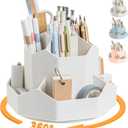 Pencil Pen Holder for Desk,9 Slots 360 Degree Rotating Desk Organizers,Desktop Storage Stationery Supplies Organizer, Cute Pencil Cup Pot For Office, School, Home(White)