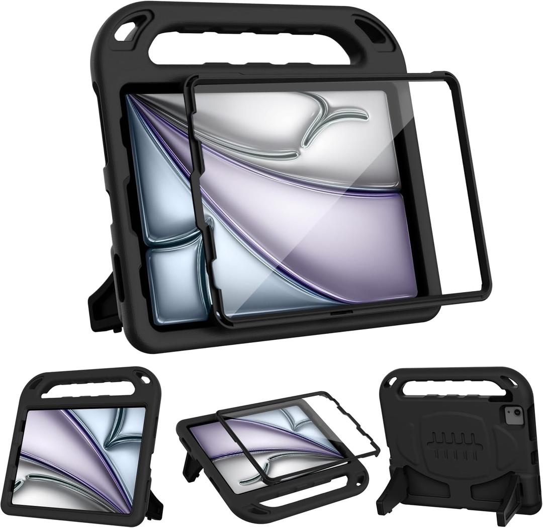 BMOUO Kids Case for iPad Air 11 inch M4 (2026)/M3 (2025)/M2 (2024), iPad Air 5th/4th Generation Case 10.9" (2022/2020), Shockproof Handle Stand iPad Air 11" M4/M3/M2/Air 5th/4th Gen Case, Black