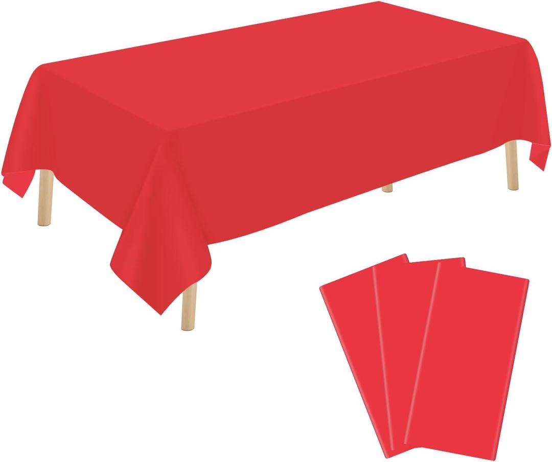 3 Pack Red Plastic Tablecloth Disposable Rectangular Table Cloth 54 x 108 Inch Table Cover for Parties