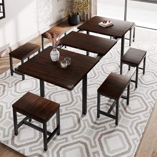 iPormis  Dining Table 63" Extendable Kitchen Table for 4-8, Modern Dining Room Table with Sturdy Metal Frame, Space-Saving Dinette, Espresso