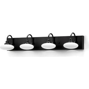 Matt Black LED Vanity Light Fixture - 4-Light Wall Sconce for Bathroom Over Mirror, Modern Hallway Cloakroom Lighting, 3000K-6000K Selectable, Dimmable