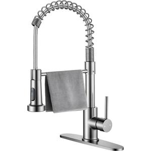 Durable Kitchen Sink Faucet with Sprayer, Compatible with 1 Hole or 3 Hole, 360° Rotatable Commercial Pull Out Kitchen Sink Faucets Two Handles Spring Laundry Camper Utility Wet Bar Sinks