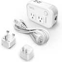 FOVAL Power Step Down 220V to 110V Travel Voltage Converter International Power Adapter for Hair Straightener/Curling Iron with 4-Port USB Charging US/UK/AU/EU Universal Plug Adapter (White)