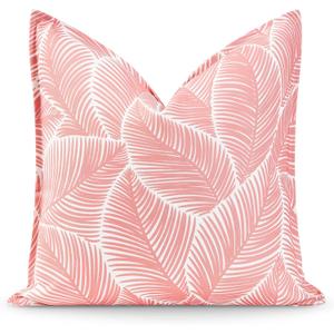 Hofdeco Premium Coastal Patio Indoor Outdoor Pillow Cover Only, 20"x20" Water Resistant for Backyard, Couch, Coral Pink Palm Leaf (Coral Pink Palm Leaf 20"x20")
