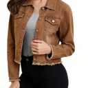 MISS MOLY Jean Jacket Women’s Frayed Washed Button Up Cropped Denim Jacket w 2 Side Pockets
