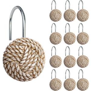 Sunlit Boho Knots Shower Curtain Hooks, Home Decorative Shower Curtain Rings for Bathroom, Seaside Nautical Shower Curtain Hangers Bathroom Accessories, Set of 12