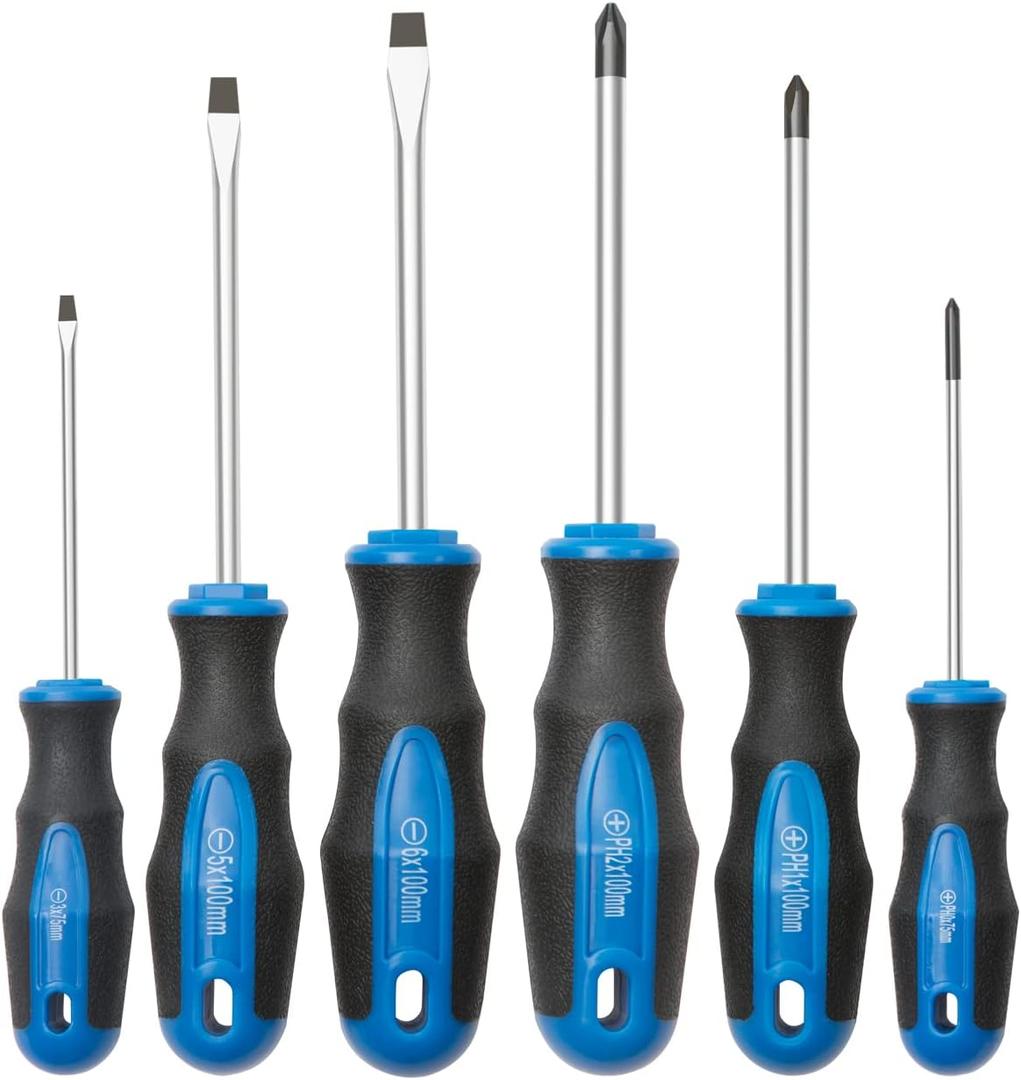 ROTATION 6PCS Magnetic Tip Screwdriver Set, 3 Phillips and 3 Flat, Professional Cushion Grip | 6-Piece Hand Tools Set